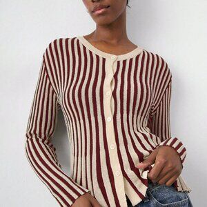 Burgundy Striped Women's Sweater